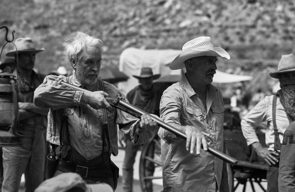 (Cale Glendening) Alex Nibley and Kevin Costner during the filming of  “Horizon: An American Saga – Chapter 2” in Washington County.