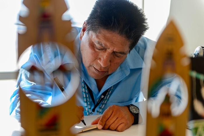 (Trent Nelson | The Salt Lake Tribune)  Hopi artist Randy Dukepoo at the fifth annual Indian Art Market at the Natural History Museum of Utah in Salt Lake City, Sunday October 15, 2017.