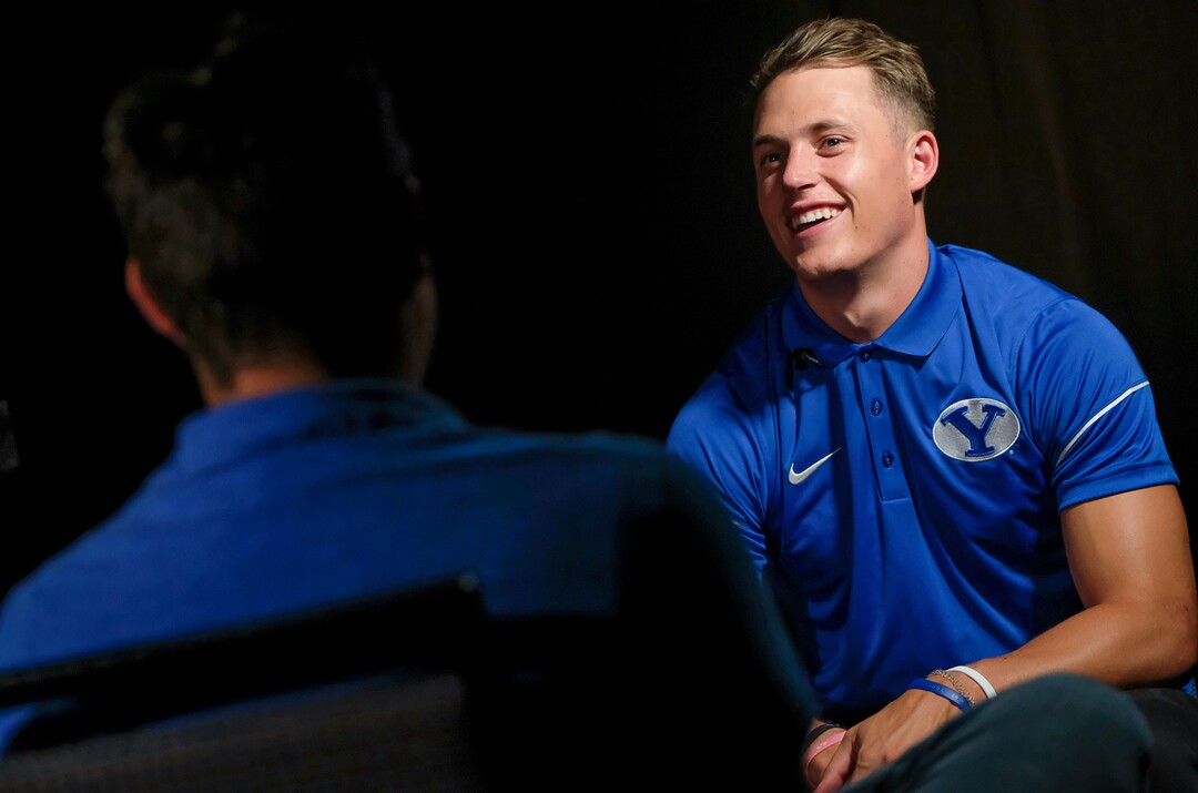 (Francisco Kjolseth  |  The Salt Lake Tribune)  Linebacker Zayne Anderson sits for an interview during BYU football media day at the BYU Broadcasting Building in Provo on Tuesday, June 18, 2019.