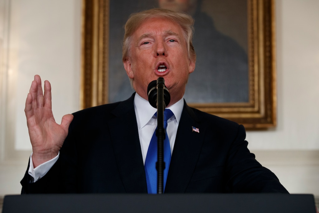 (Evan Vucci | Associated Press file photo) In this Friday, Oct. 13, 2017 file photo, President Donald Trump makes a statement on Iran policy in the Diplomatic Reception Room of the White House in Washington. Trump on Friday kept alive the Iran nuclear deal he detests by waiving sanctions for the third time, but he said he will not grant another reprieve unless the agreement is amended to permanently block a potential pathway for Iran to build nuclear weapons.