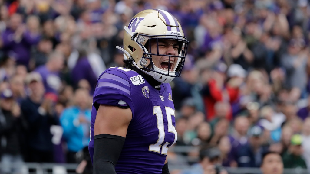 Washington wide receiver Puka Nacua in action against Hawaii during an NCAA college football game, Saturday, Sept. 14, 2019, in Seattle. (AP Photo/Ted S. Warren)