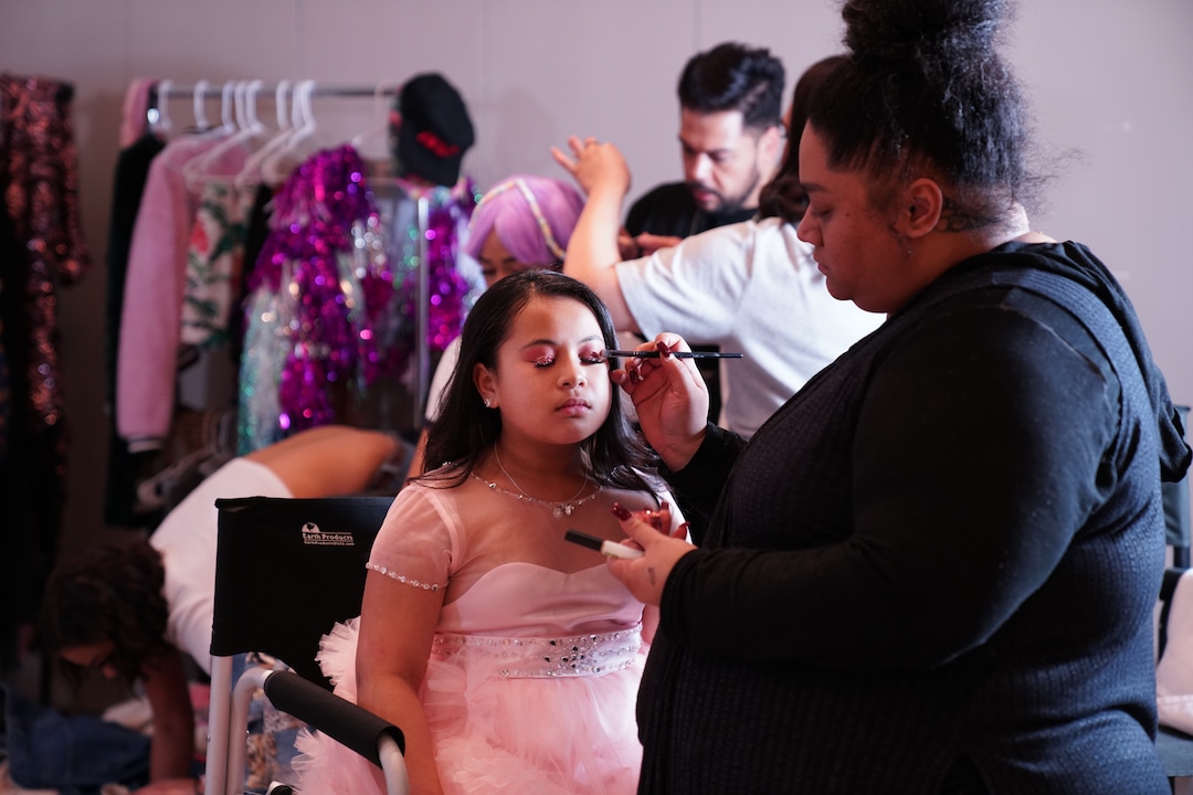 (Photo courtesy of Monique HoChing)  Ashley Auvaa applies makeup to dancer Suzy Nathan at the first Pasifika Film Fest in February 2019. Pasifika creatives were invited to an event with sets and backdrops created to encourage photo shoots and short films. Pasifika First Fridays has scheduled the next Pasifika Film Fest for October 2020.