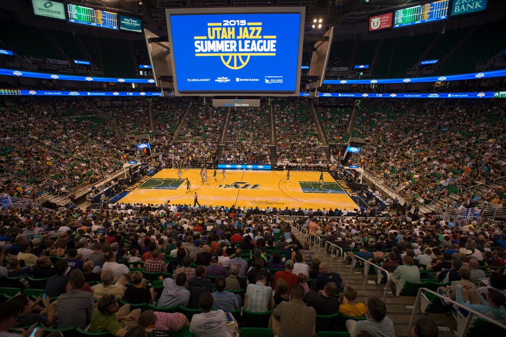 Rick Egan  |  The Salt Lake Tribune

Jazz fans cheer on their team in Utah Jazz Summer League action, Utah Jazz vs. The Boston Celtics, at EnergySolutions Arena, Monday, July 6, 2015.