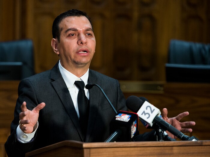 (Rick Egan  |  The Salt Lake Tribune)  At the Provo City Council chambers, Rosemberg Salgado asks the public for help locating his niece, Elizabeth Elena Laguna-Salgado. Three years after her last known sighting in downtown Provo, Laguna-Salgado still remains missing. Friday, April 13, 2018.