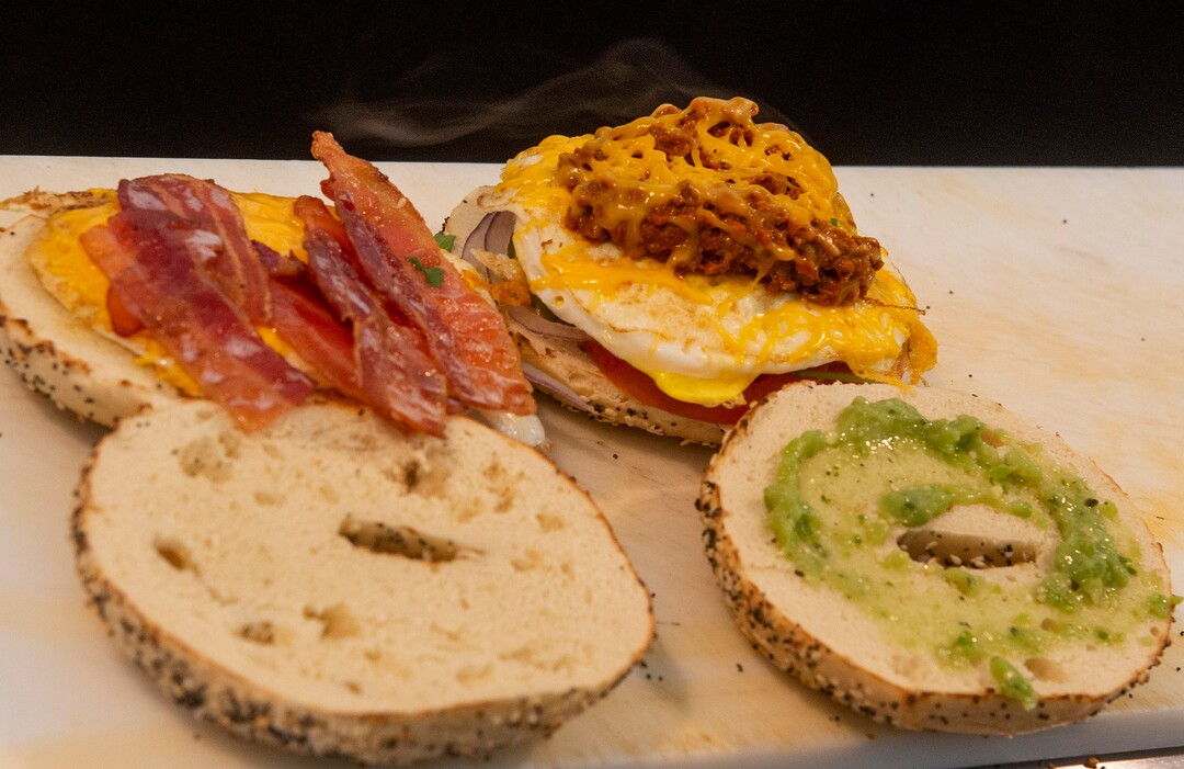 (Rick Egan | The Salt Lake Tribune) Signature sandwiches, Bacon, Egg and Cheese, and Hava Tequela at The Bagel Project, on Tuesday, Jan. 26, 2021.