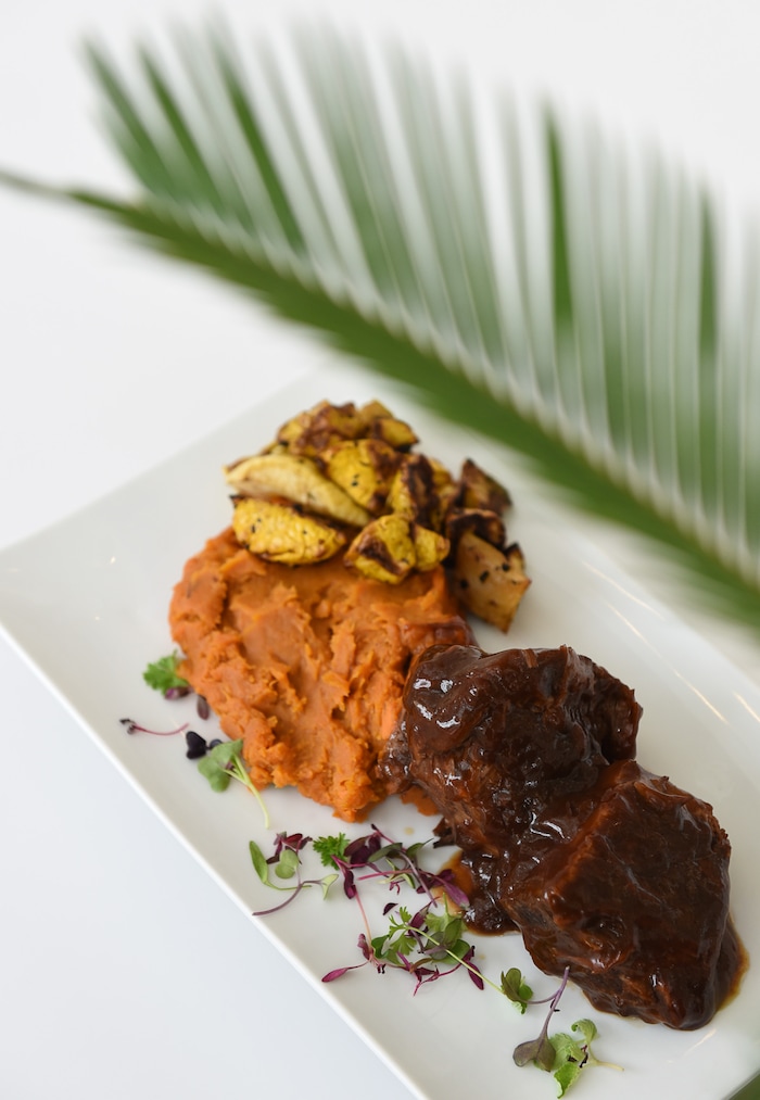 (Francisco Kjolseth  |  The Salt Lake Tribune)  For the upcoming run of "Hamilton," the Encore Bistro at the Eccles Theater is offering a menu of colonial-Inspired food, such as braised short ribs with mashed sweet potatoes and roasted yellow squash.