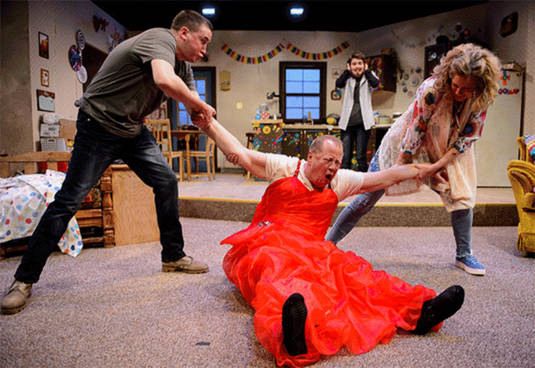 (Trent Nelson | The Salt Lake Tribune)  Austin Archer, Richard Scott, Liggera Edmonds-Allen, and Christy Summerhays in Salt Lake Acting Company's production of "Hir." Playwright Taylor Mac's dark contemporary comedy unfolds the story of what happens after a veteran returns home to find his mother has been unbound from his tyrannical father — aided by Max, a young trans sibling.