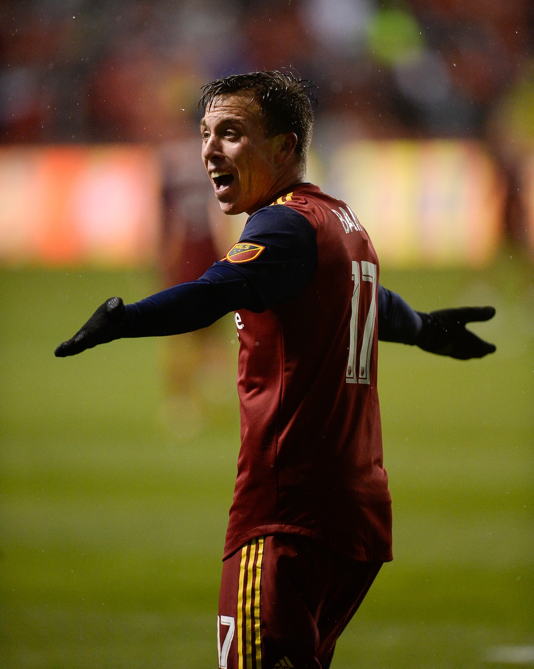 (Francisco Kjolseth  |  The Salt Lake Tribune)  Real Salt Lake forward Brooks Lennon (12) argues a call as Real Salt Lake and the Portland Timbers play in their first MLS playoff game at Rio Tinto Stadium in Sandy, Utah on Saturday, Oct. 19, 2019.