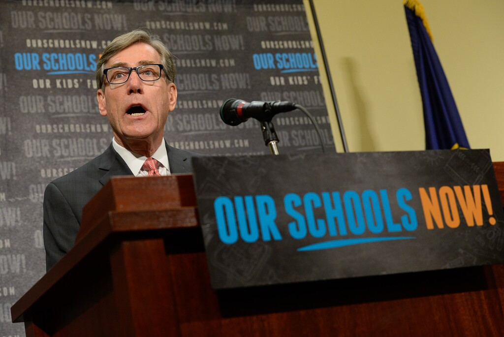 (Francisco Kjolseth | Tribune file photo) Scott Anderson, president and CEO of Zions Bank speaks in support of Our Schools Now as its formally launched its tax increase initiative in June. The newly formed United Utah Party has endorsed the $715 million-a-year tax initiative, while the state’s Republican and Democratic parties are not taking a position.