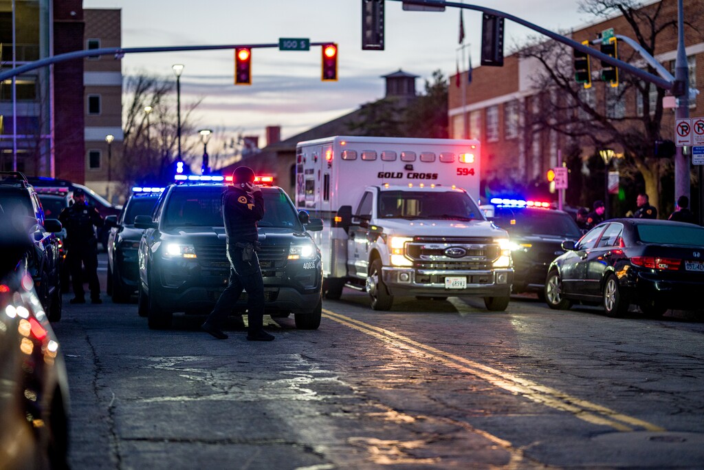 (Trent Nelson | The Salt Lake Tribune) Police at the scene of an incident near 100 South and Wolcott Street near the University of Utah in Salt Lake City on Wednesday, Jan. 7, 2026.
