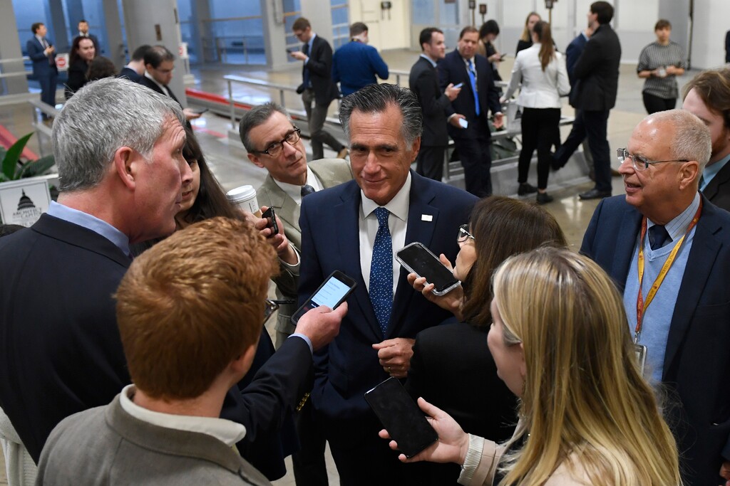 (Susan Walsh | AP) Sen. Mitt Romney, R-Utah, talks to reporters on Capitol Hill in Washington, Tuesday, Dec. 17, 2019.
