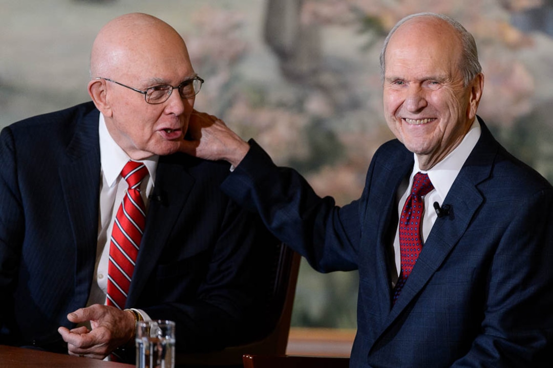 (Trent Nelson | The Salt Lake Tribune)  Dallin H. Oaks and Russell M. Nelson at a news conference in the lobby of the Church Office Building in Salt Lake City, Tuesday January 16, 2018. Nelson was named the 17th president of the nearly 16 million-member Church of Jesus Christ of Latter-day Saints. Oaks was named First Counselor in the First Presidency.