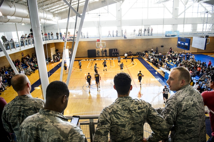 (Steve Griffin  |  The Salt Lake Tribune)    Airmen and civilians watch the Jazz scrimmage in the Warrior Fitness Center on Hill Air Force Base as a part of a "Hoops for Troops" promotion Ogden Friday September 29, 2017. It's also Utah's first public scrimmage of the season, and the first look at how the new pieces of the team will work together. 