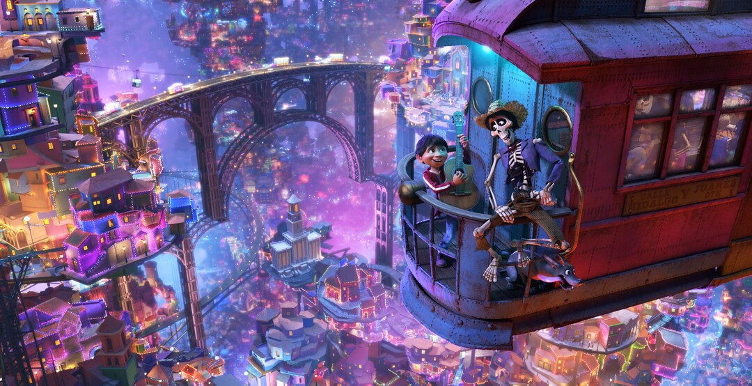 In this image released by Disney-Pixar, character Hector, voiced by Gael Garcia Bernal, right, and Miguel, voiced by Anthony Gonzalez, appear in a scene from the animated film, "Coco." (Disney-Pixar via AP)