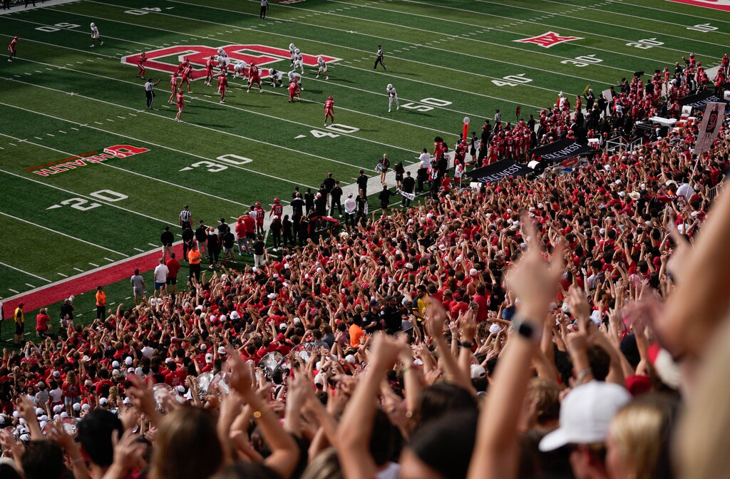(Francisco Kjolseth | The Salt Lake Tribune) The MUSS cheers on the Utes as Utah hosts Cal Poly, NCAA football in Salt Lake City on Saturday, Sept. 6, 2025.