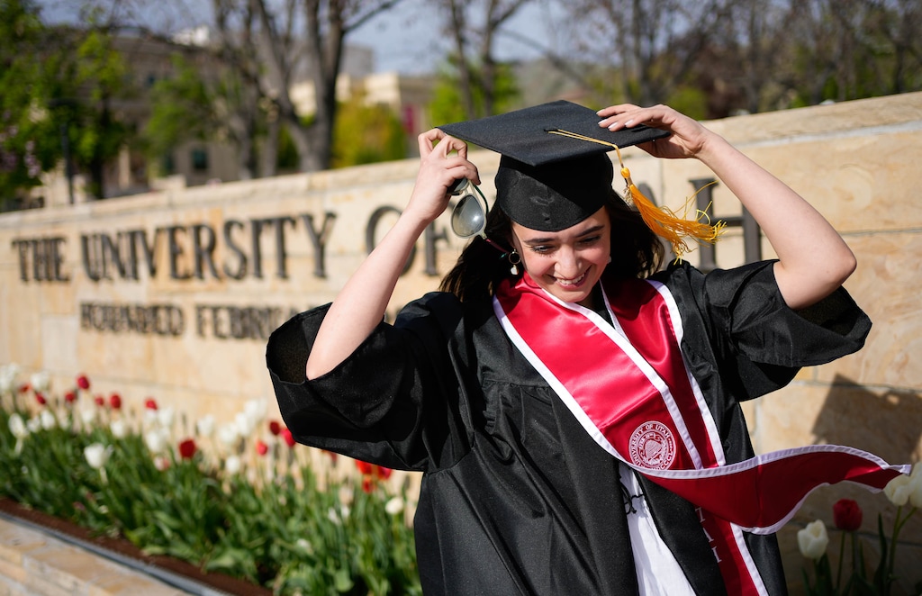 (Francisco Kjolseth | The Salt Lake Tribune) Caroline Vashisth prepares to graduate with a Bachelor of Science in Mathematics from the University of Utah on Tuesday, April 30, 2024. A new audit calls on Utah colleges and universities to analyze which of their programs are "successful" in graduating students and landing them in high-paying jobs and cut those that don't show a return.