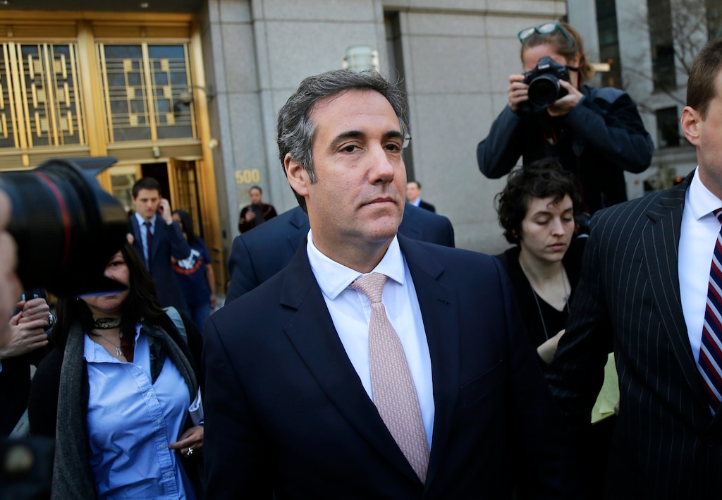 FILE - In this April 26, 2018 file photo, Michael Cohen leaves federal court in New York. NBC News corrected a story Thursday that said federal investigators had placed a wiretap on the phone lines of President Trump's attorney, Michael Cohen, saying it subsequently learned that the feds were only monitoring the source of calls and weren't listening in. (AP Photo/Seth Wenig, File)