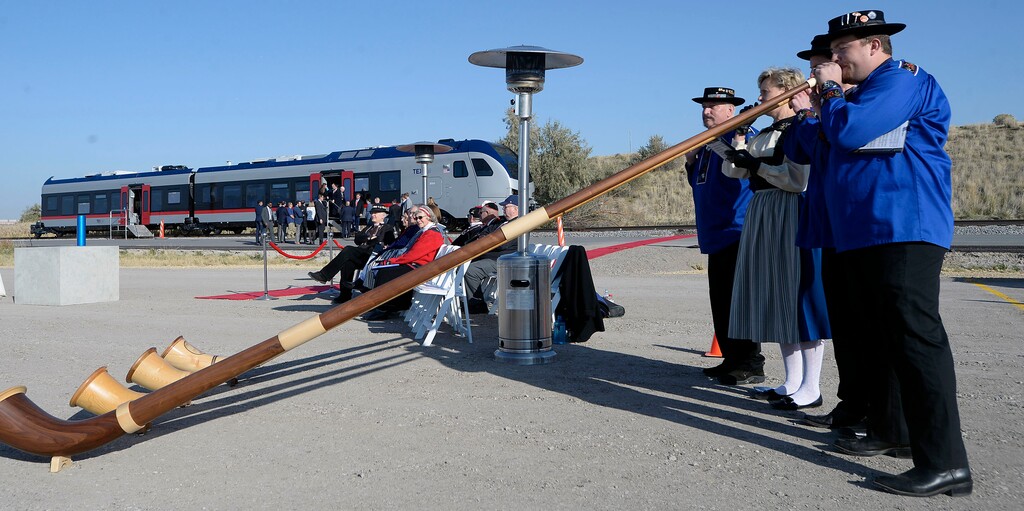 (Al Hartmann | Tribune file photo) Swiss chorus "Edelweiss," a local musical group, greets guests to a groundbreaking ceremony for a new Stadler plant at 100 S. 5600 W. in Salt Lake City, Oct. 13, 2017.