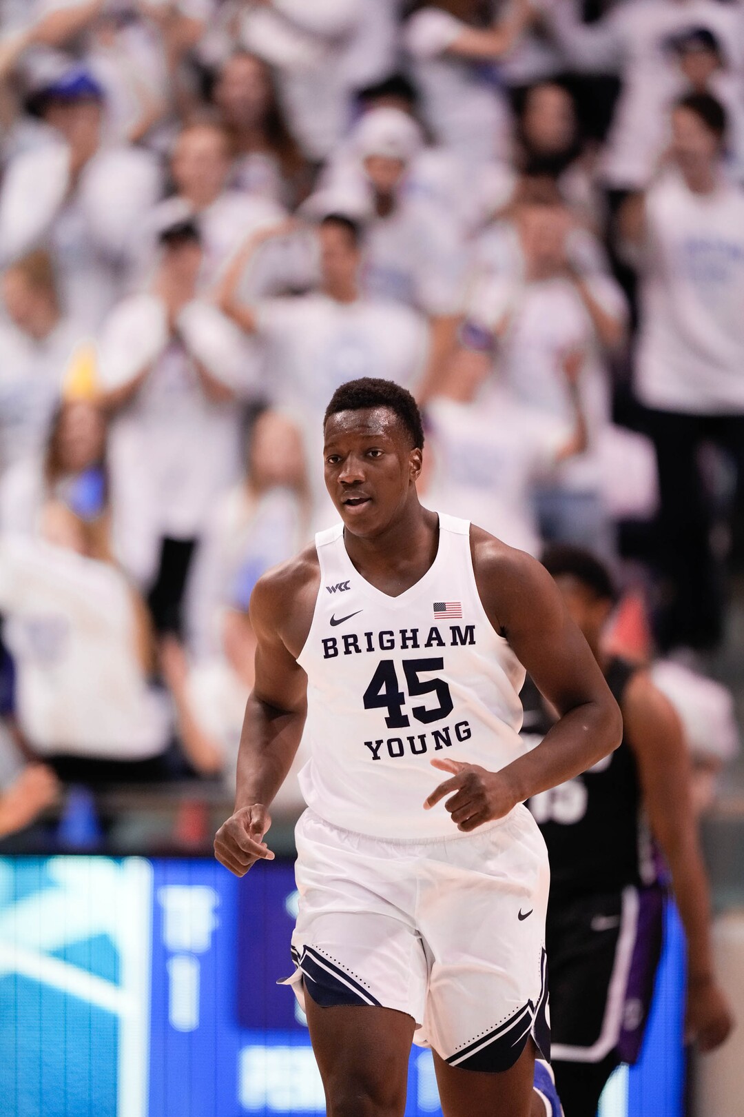 (Francisco Kjolseth | The Salt Lake Tribune) Brigham Young Cougars forward Fousseyni Traore (45) in WCC basketball action between the Brigham Young Cougars and the Portland Pilots, at the Marriott Center, on Saturday, January 22, 2022.