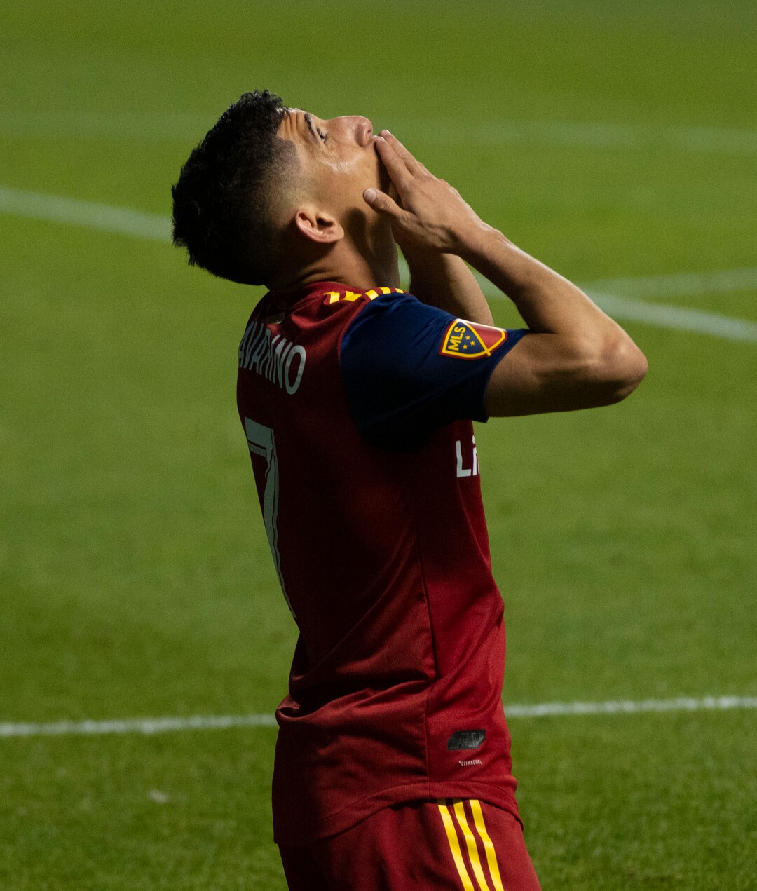 (Rick Egan  |  The Salt Lake Tribune).  Real forward Jefferson Savarino (7) celebrates after scoring the winning goal for Salt Lakel, in MLS soccer action between Real Salt Lake and Atlanta United at Rio Tinto Stadium in Sandy, Friday, May 24, 2019.