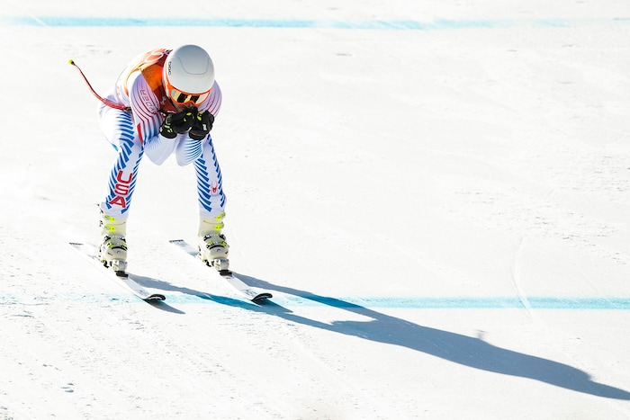 (Chris Detrick  |  The Salt Lake Tribune)  USA's Jared Goldberg competes in the Men's Alpine Combined at Jeongseon Alpine Centre during the Pyeongchang 2018 Winter Olympics Tuesday, February 13, 2018.  Goldberg finished the downhill section in 9th place with a time of 1:20.02.