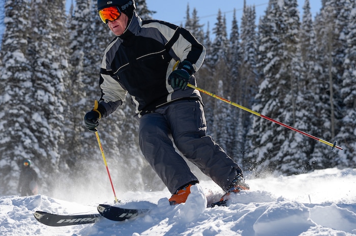 (Francisco Kjolseth  |  The Salt Lake Tribune)  People enjoy a blue bird day at Solitude Mountain Resort following a series of storms that have piled on the inches of snow in the high country on Thursday, Feb. 7, 2019.