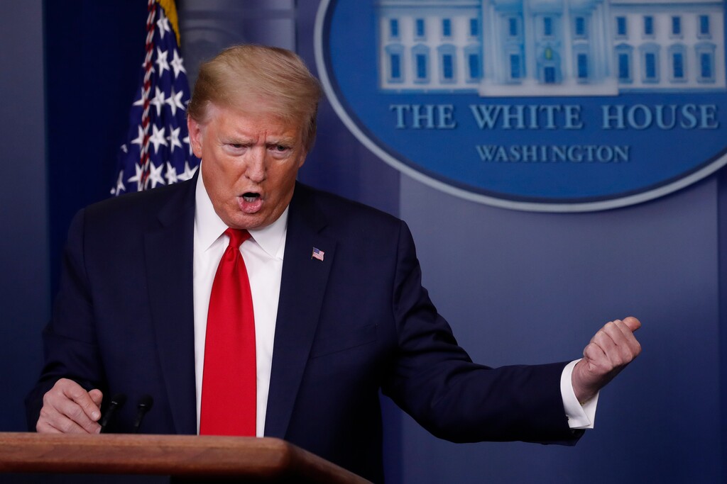 President Donald Trump speaks about the coronavirus in the James Brady Press Briefing Room of the White House, Wednesday, April 22, 2020, in Washington. (AP Photo/Alex Brandon)