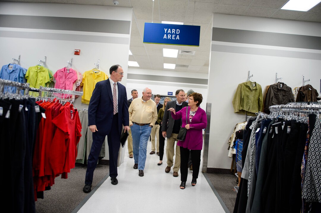 (Trent Nelson  |  The Salt Lake Tribune)  Agriculture Secretary Sonny Perdue on a tour of Welfare Square in Salt Lake City on Wednesday May 22, 2019. From left, Bishop W. Christopher Waddell, Perdue, Gov. Gary Herbert, and Jeanette Herbert.