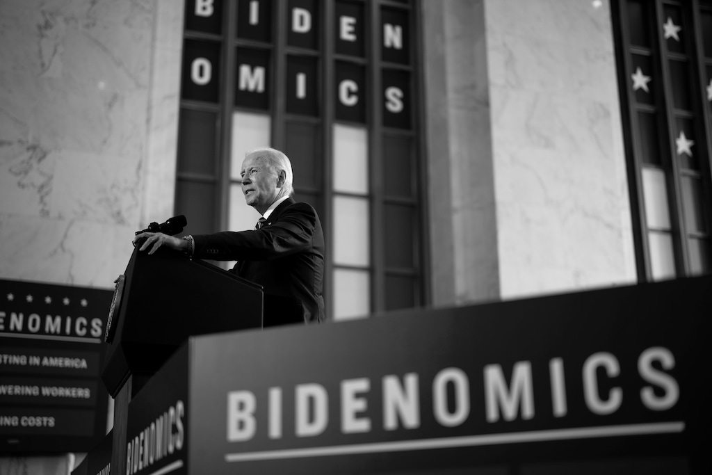 President Joe Biden delivers remarks on "Bidenomics" at the Old Chicago Main Post Office in Chicago, June 28, 2023. (Doug Mills/The New York Times)