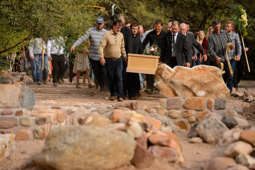 (Trent Nelson  |  The Salt Lake Tribune)
David Langford and other pallbearers arrive at the cemetery after the funeral for Dawna Langford and two of her children, Trevor and Rogan, in La Mora, Sonora on Thursday, Nov. 7, 2019.