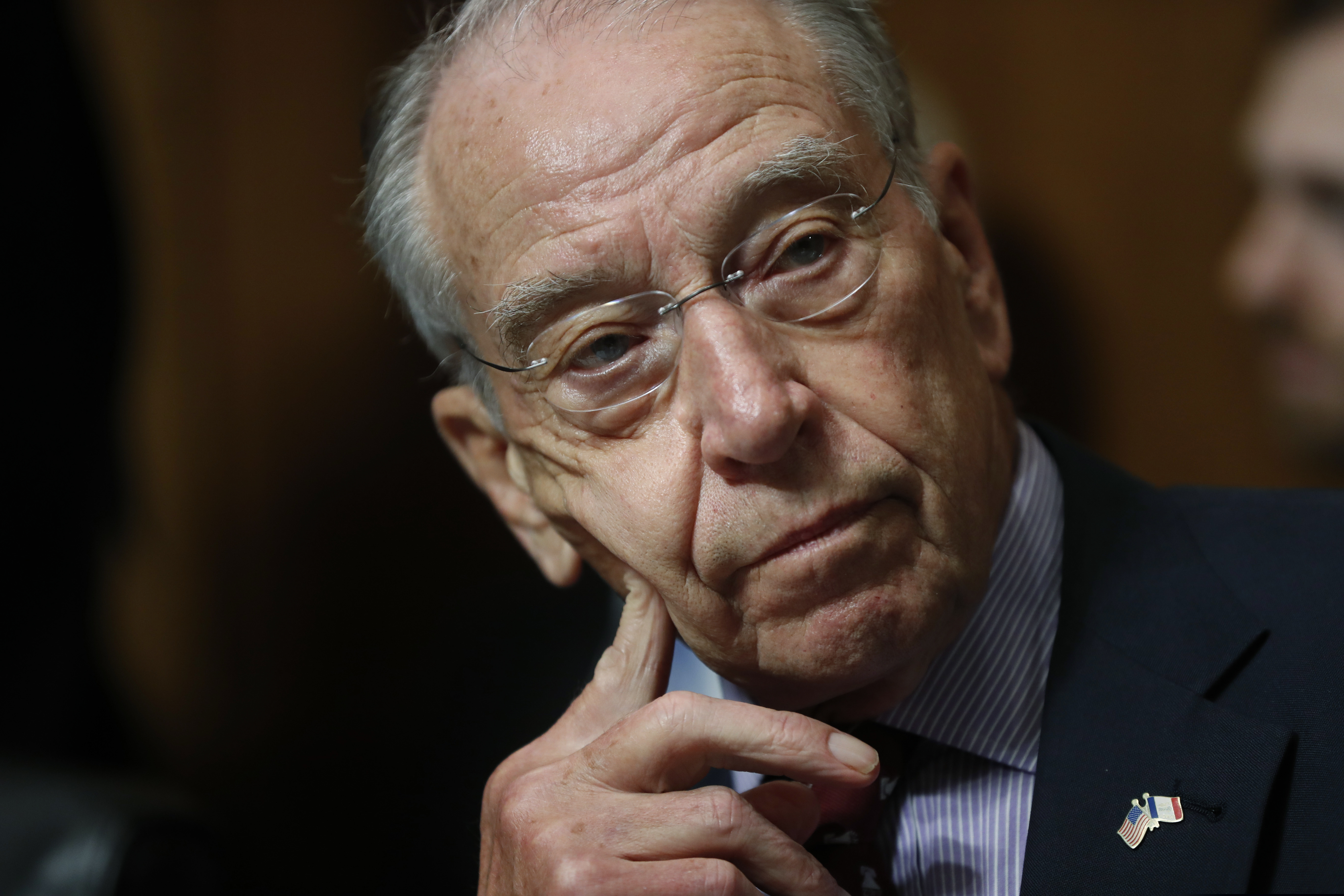 FILE - In this Sept, 28, 2018 file photo, Senate Judiciary Committee Chairman Chuck Grassley of Iowa chairs a meeting of the committee on Capitol Hill in Washington.  (AP Photo/Pablo Martinez Monsivais)