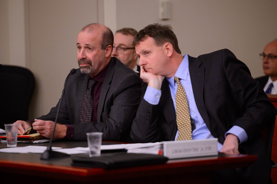 (Trent Nelson  |  The Salt Lake Tribune) Assistant Attorneys General David Wolf and Lance Sorenson during a hearing on Salt Lake City’s case against the creation of the Utah Inland Port, a controversial international trading hub planned for a large swath of the municipality’s northwestern side, in Salt Lake City on Monday Nov. 18, 2019.