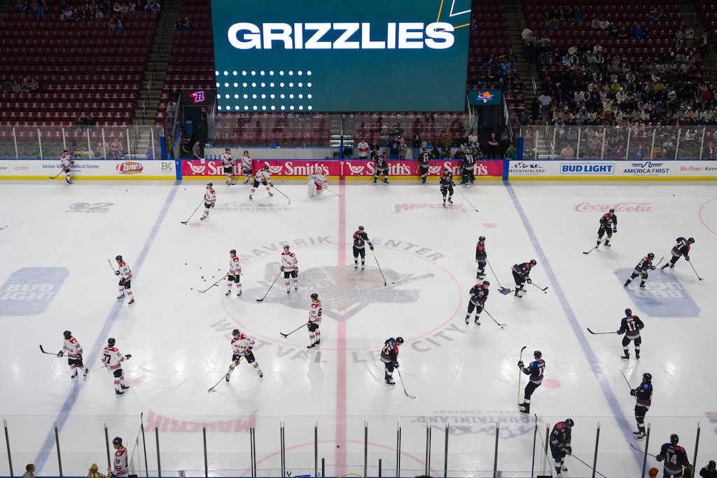 (Trent Nelson  |  The Salt Lake Tribune) The Utah Grizzlies host the Rapid City Rush, ECHL hockey at the Maverik Center in West Valley City on Saturday, Jan. 27, 2024.