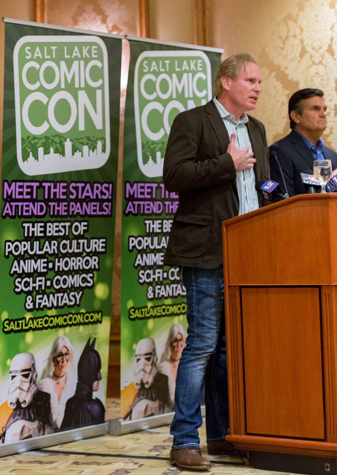 (Trent Nelson  |  The Salt Lake Tribune) Dan Farr and Bryan Brandenburg of Salt Lake Comic Con respond to San Diego Comic-Con's cease and desist letter, that asks Salt Lake Comic Con to change its name, during a press conference in Salt Lake City Wednesday, Aug. 6, 2014.