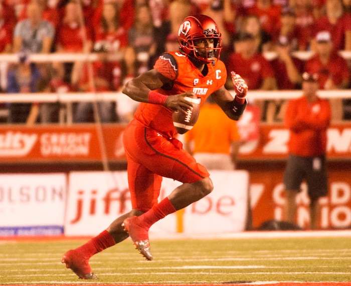 Rick Egan  |  The Salt Lake Tribune

Utah Utes quarterback Troy Williams (3) scrambles out of the pocket, in football action, BYU vs. Utah, at Rice-Eccles Stadium, Saturday, September 10, 2016.