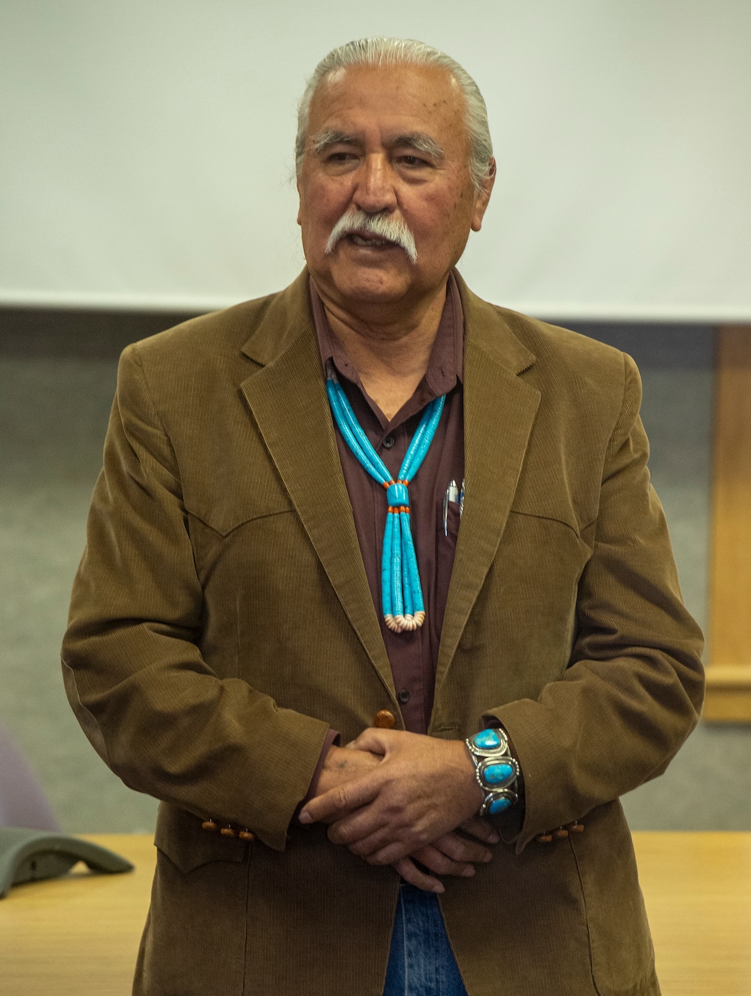 (Rick Egan  |  The Salt Lake Tribune)   Willie Grayeyes thanks his supporters, after being sworn in to the San Juan County Commission, at the San Juan County Courthouse in Monticello, Monday, Jan. 7, 2019.