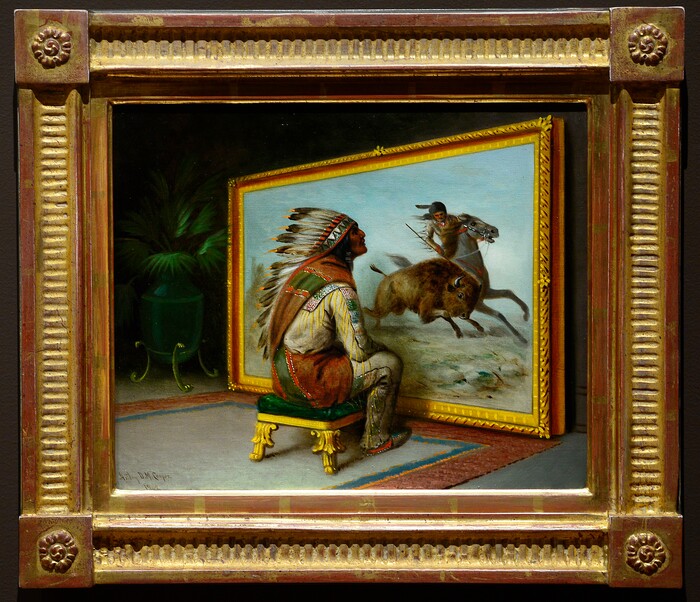 (Scott Sommerdorf | The Salt Lake Tribune)
Astley D. M. Cooper's work "In The Studio" - 1902 is on display in the Utah Museum of Fine Art's new special exhibit of the touring show "Go West!" - Art of the American Frontier from the Buffalo Bill Center of the West, Wednesday, November 29, 2017.
The exhibit opens to the public on Sunday, Dec 3.