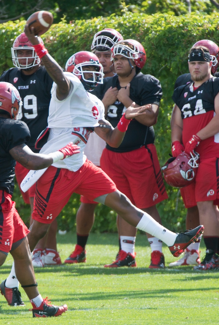 Rick Egan  |  The Salt Lake Tribune

University of Utah QB Troy Williams (3) throws a pass in football practice, Monday, July 31, 2017.


