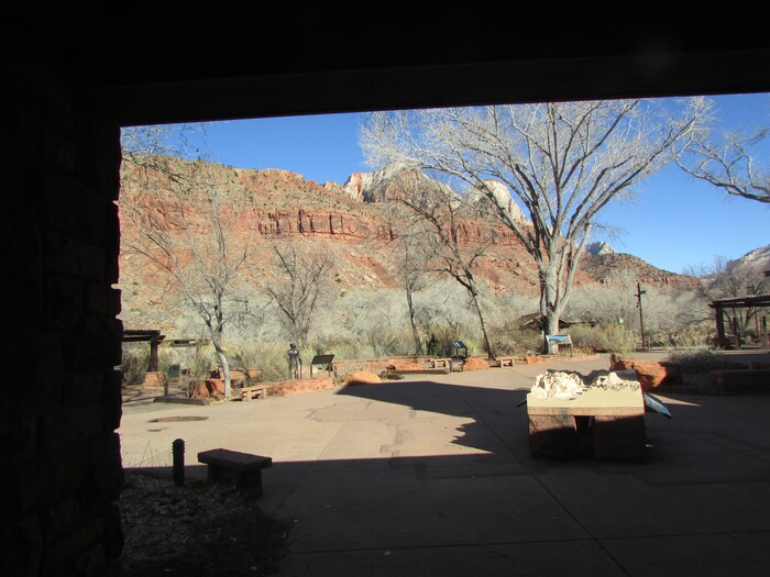 (Tom Wharton | The Salt Lake Tribune) Though the Zion National Park visitor center wasn't open, visitors could read interpretive signs located outside. Only a few did. Park services have been reduced because of a federal government shutdown that went into effect at midnight Friday after the Senate was unable to pass a new spending bill.
