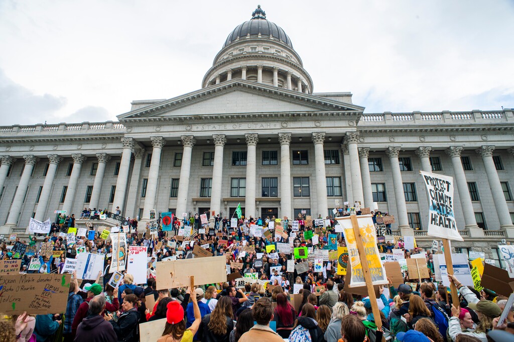 (Rick Egan | Tribune file photo)  Hundreds of students from around the state chant and sing at the Utah State Capitol demanding action on the climate change on Friday, Sept. 20, 2019.