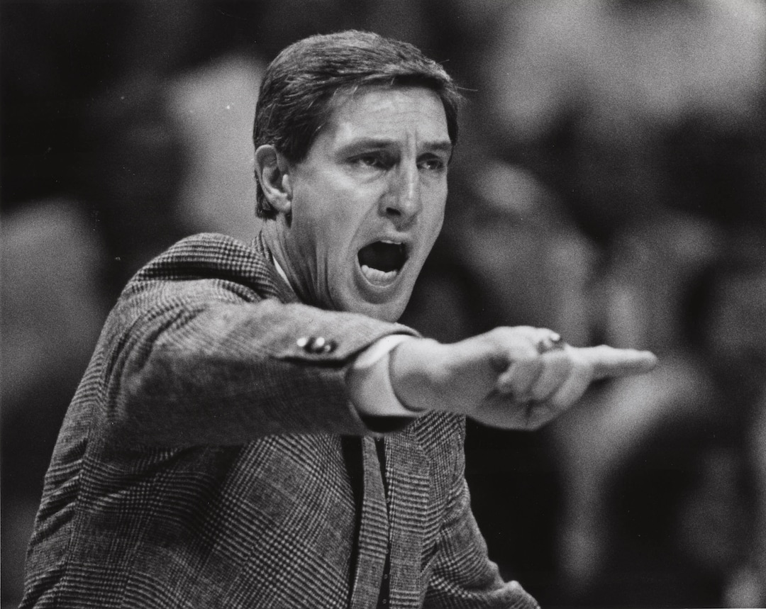 (Steve Griffin  |  Tribune file photo) Jerry Sloan yells support form the bench in his first quarter as head coach of the Utah Jazz in 1988.