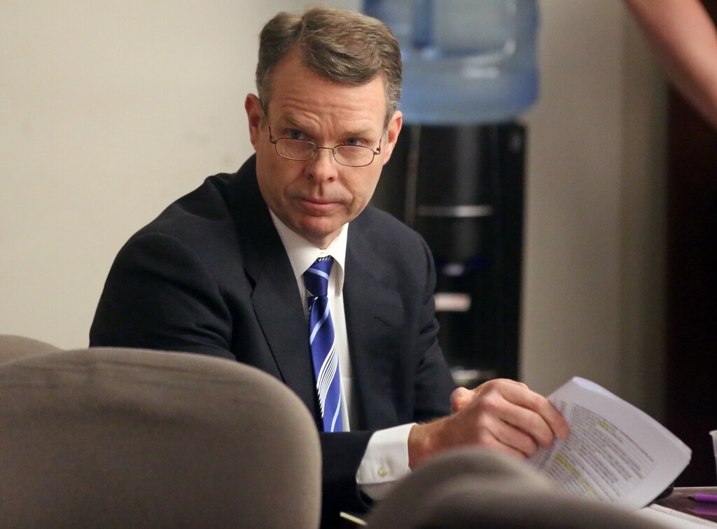 Former Utah Attorney General John Swallow listens during his trial at the Matheson Courthouse Friday, Feb. 17, 2017, in Salt Lake City. (AP File Photo/Rick Bowmer, Pool)