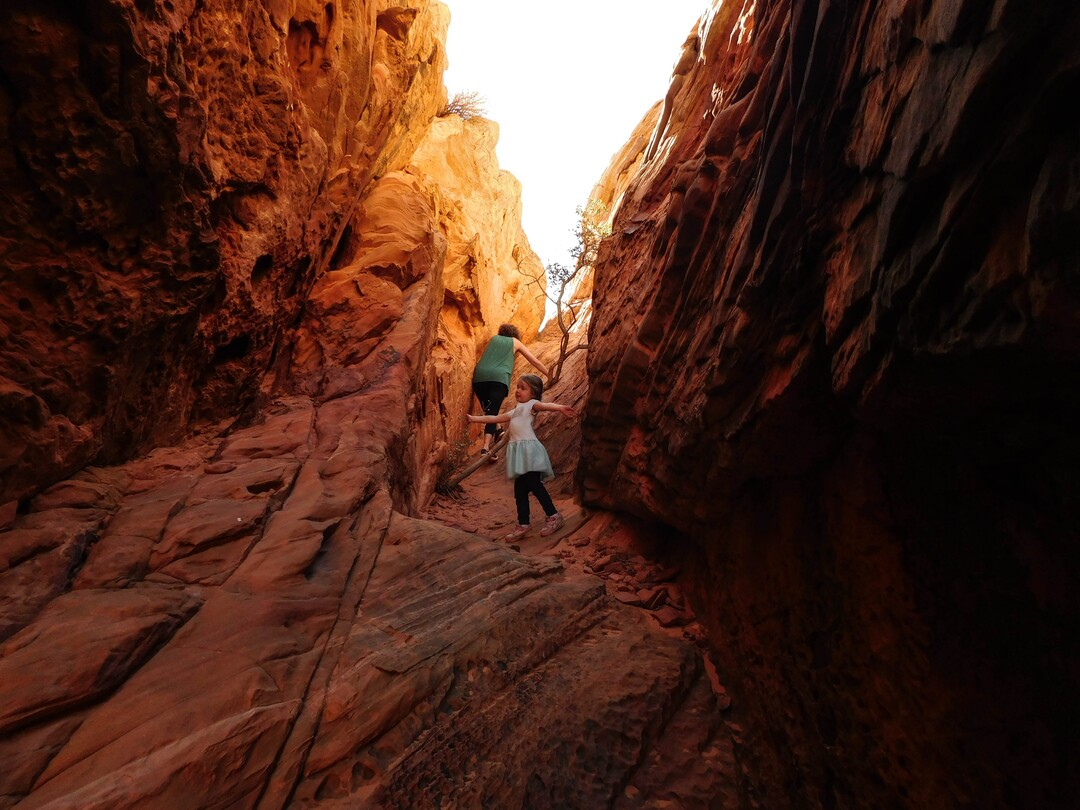 Erin Alberty  |  The Salt Lake TribuneHikers climb between fins of sandstone near the Sand Cove campground March 12, 2017 in the Red Cliffs Desert Reserve near Leeds.