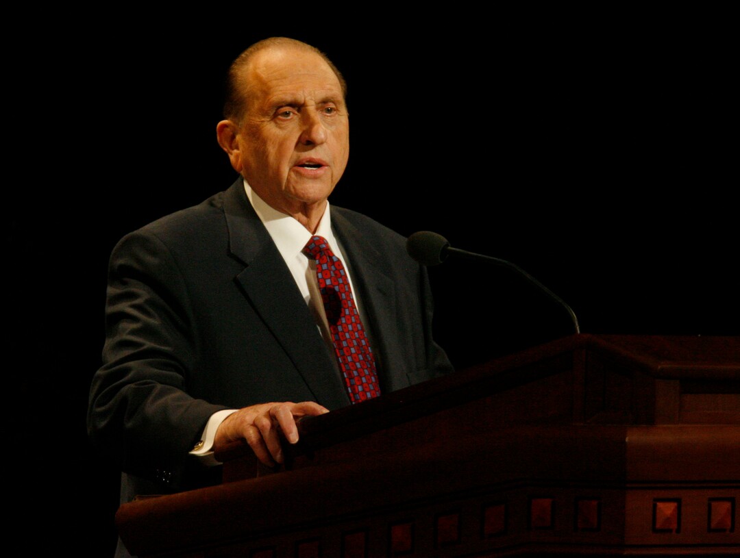 (Rick Egan  |  The Salt Lake Tribune) President Thomas S. Monson speaks at the General Relief Society Meeting at the LDS Conference Center in September 2007.