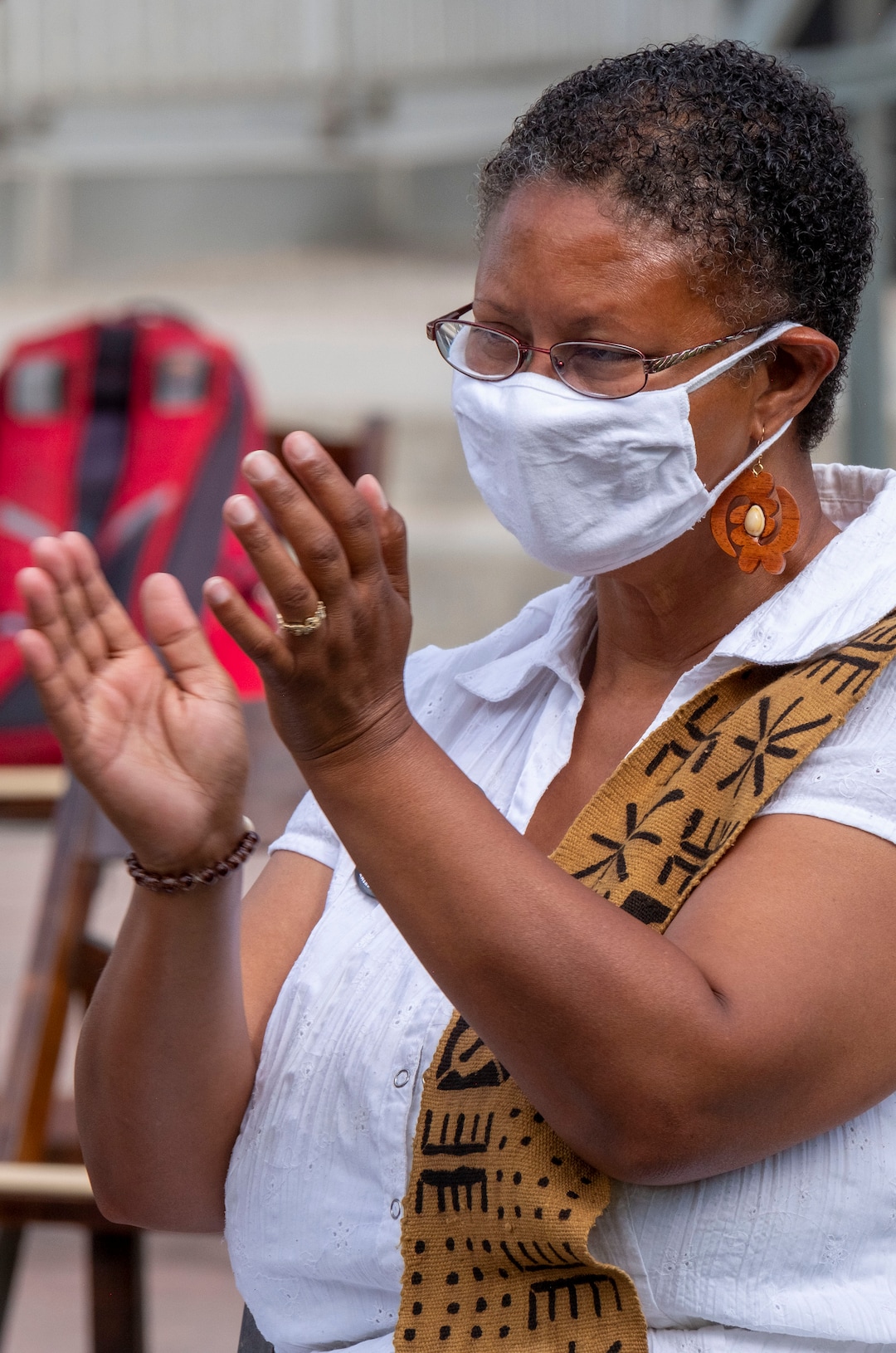(Leah Hogsten  |  The Salt Lake Tribune) Alice Faulkner Burch applauds her husband Robert Burch with the Afro American Historical Genealogical Society, who spoke about the history of slavery in Utah. A coalition of politicians, religious leaders and civil rights activists are urged Utahns to pass Amendment C on the ballot to remove old wording in the state constitution, Sept. 22, 2020, that they say still allows slavery as a punishment for crime.