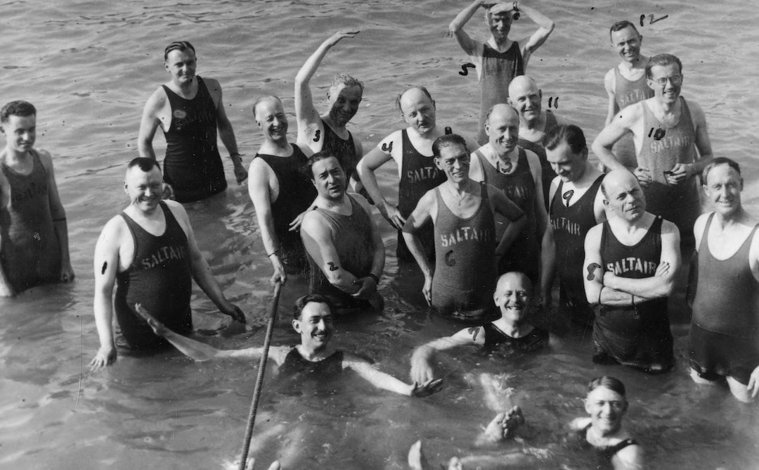 (Utah State Historical Society) Saltair bathers pose for a photograph. Bathing costumes were made from wool, mohair and flannel until the introduction of nylon and other flexible fabrics in the 1930s.