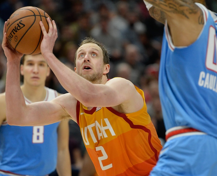(Francisco Kjolseth  |  The Salt Lake Tribune)  Utah Jazz forward Joe Ingles (2) spots his mark agains the Sacramento Kings in the NBA game at Vivint Smart Home Arena Wed., Nov. 21, 2018, in Salt Lake City.