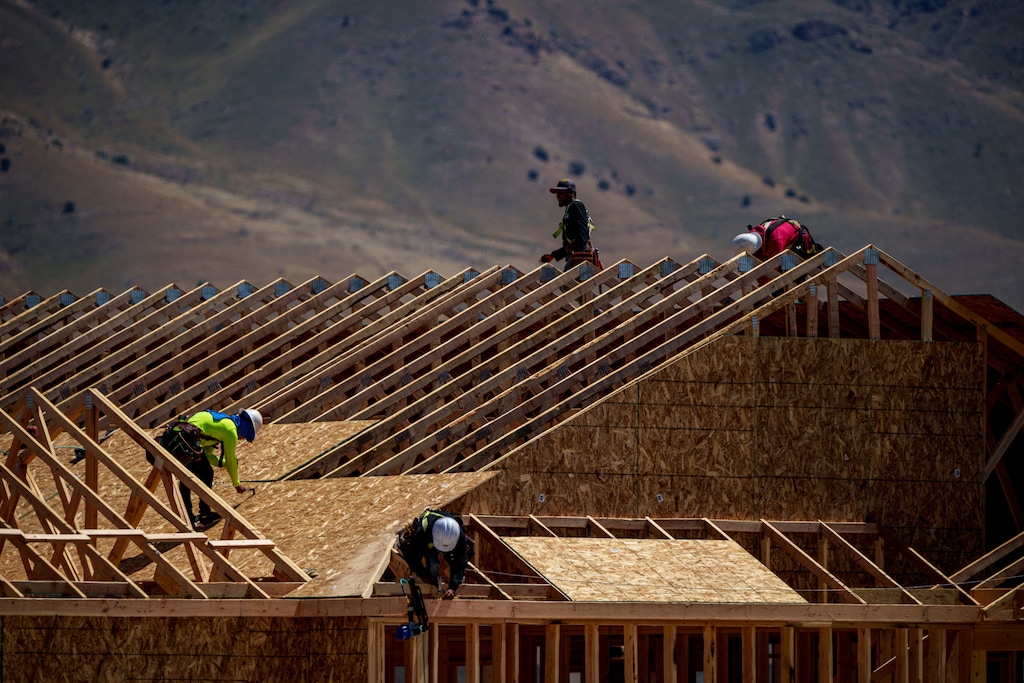 (Trent Nelson  |  The Salt Lake Tribune) Housing under construction in Eagle Mountain on Friday, May 2, 2025. An increase in construction fraud complaints includes an average loss per consumer of $302,000 in new home construction in the past three years. 