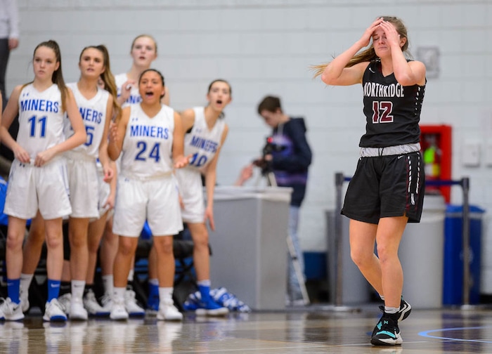 (Trent Nelson | The Salt Lake Tribune)  Northridge's Kendell Petersen (12) as Bingham leads by double-digits, Bingham faces Northridge in the 6A High School Girls' Basketball Tournament at SLCC in Taylorsville, Thursday Feb. 22, 2018.