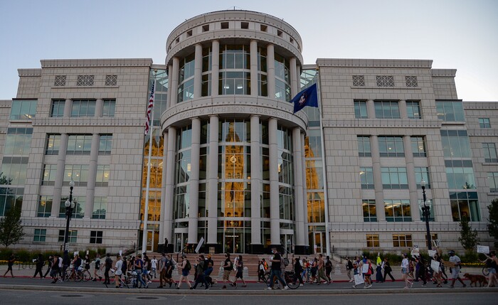 (Francisco Kjolseth  |  The Salt Lake Tribune) Protesters march the streets of downtown Salt Lake City to rally against police brutality on Friday, June 26, 2020.